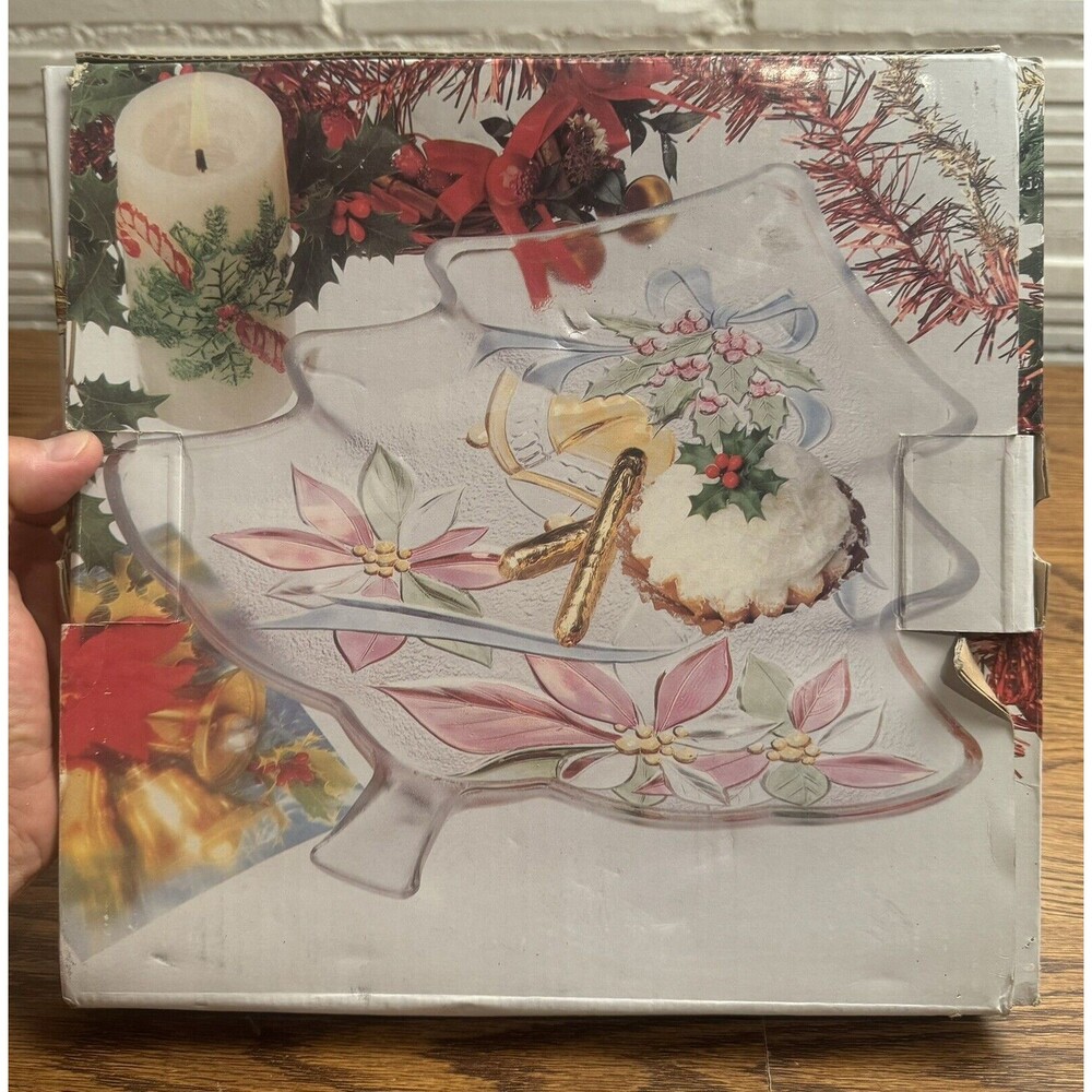 Savoir Vivre Holiday 13½” Christmas Tree Shaped Serving Platter Plate Glass Tray